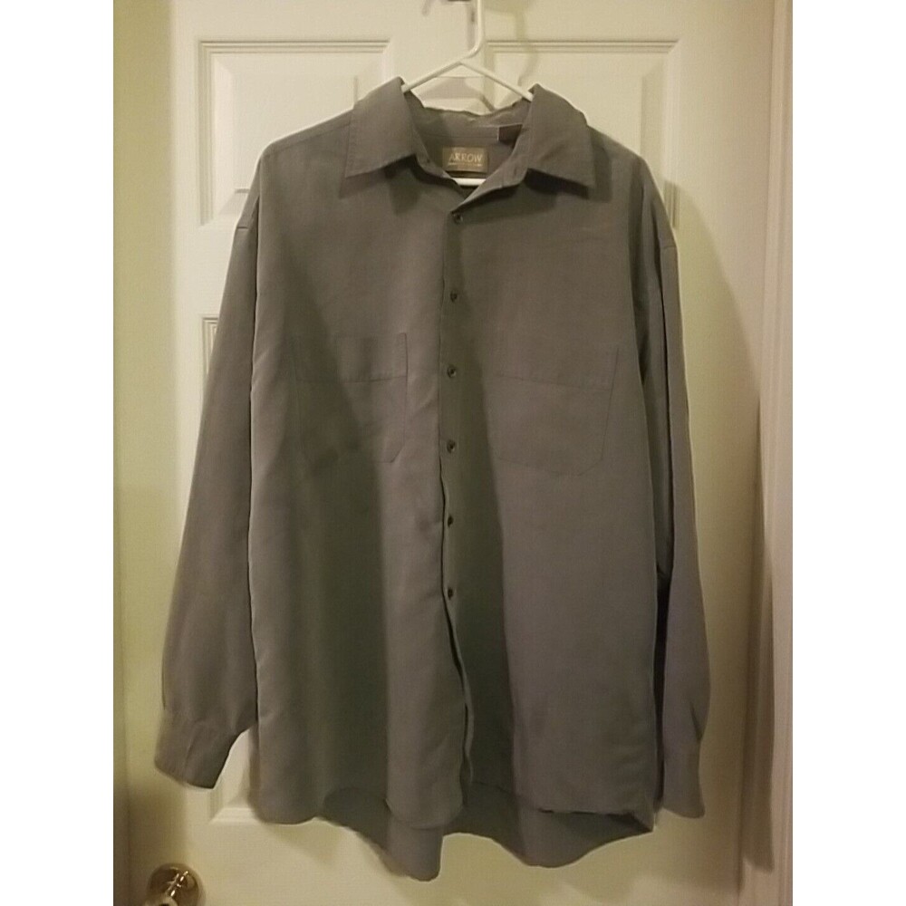 Arrow Mens Button Up Shirt Gray Long Sleeve Large